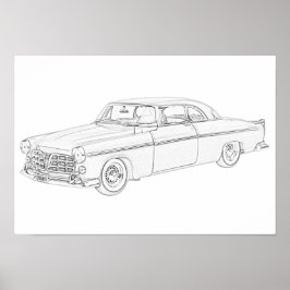 Schwarz-Weiß 1955 Chrysler 300 Zeichnend Bleistift Poster