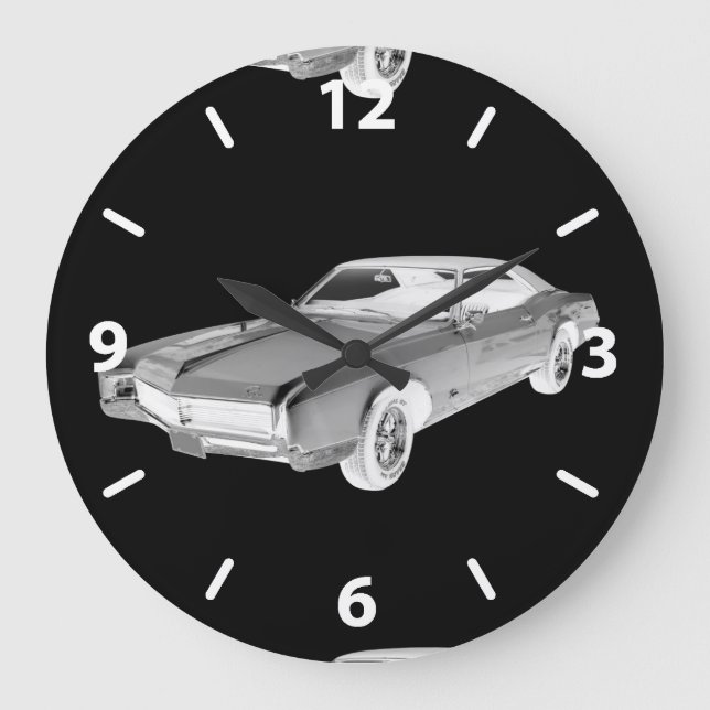 Schwarz-Weiß 1967 Buick Riviera Pop Kunst Große Wanduhr (Vorderseite)