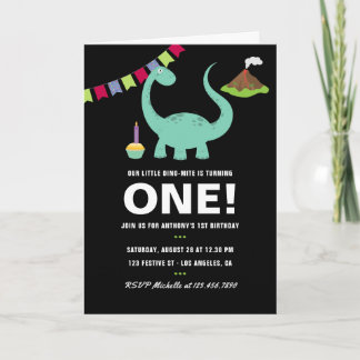 Schwarz-Weiß 1. Geburtstag Dinosaurier thematische Einladung