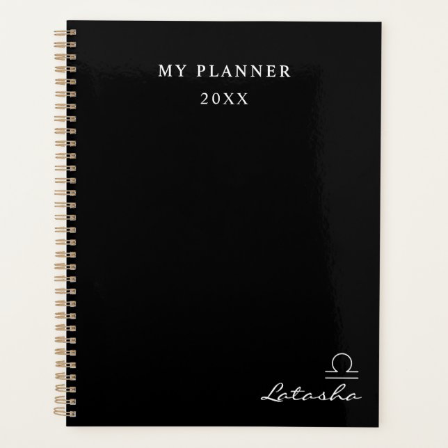 Schwarz-Weiß-2022 Libra Zodiac-Zeichenplaner Planer (Vorderseite)