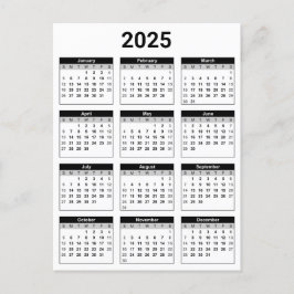 Schwarz/Weiß 2025 Jahr auf einen Blick Postkarte