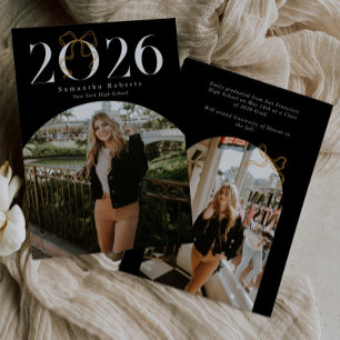 Schwarz-Weiß-2026-Coquette-Bogen-Abschlussfoto Ankündigung