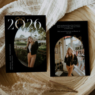Schwarz-Weiß-2026-Coquette-Schleife-Foto-Abschluss Ankündigung