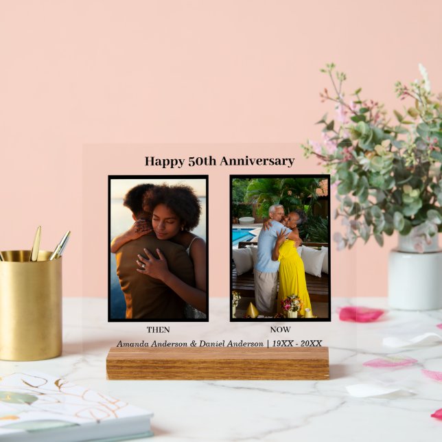 Schwarz-Weiß-2-Foto Collage Jubiläum Acrylschild (Hochzeit)