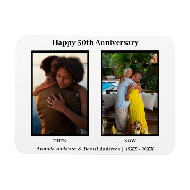 Schwarz-Weiß-2-Foto Collage Jubiläum Magnet (Horizontal)
