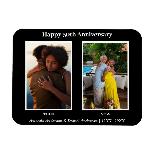 Schwarz-Weiß-2-Foto Collage Jubiläum Magnet (Horizontal)