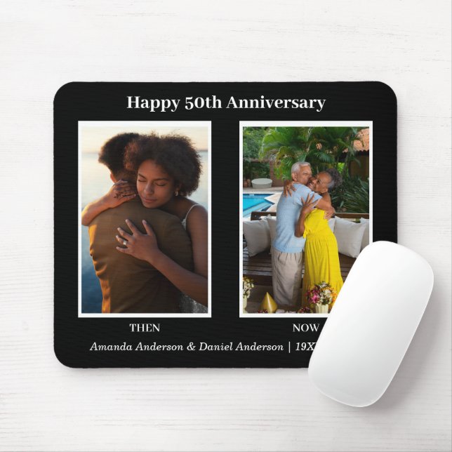 Schwarz-Weiß-2-Foto Collage Jubiläum Mousepad (Mit Mouse)