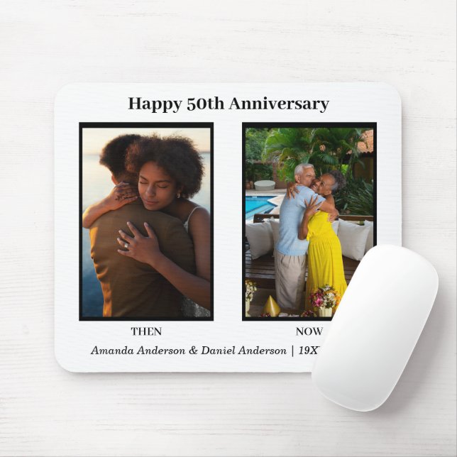 Schwarz-Weiß-2-Foto Collage Jubiläum Mousepad (Mit Mouse)