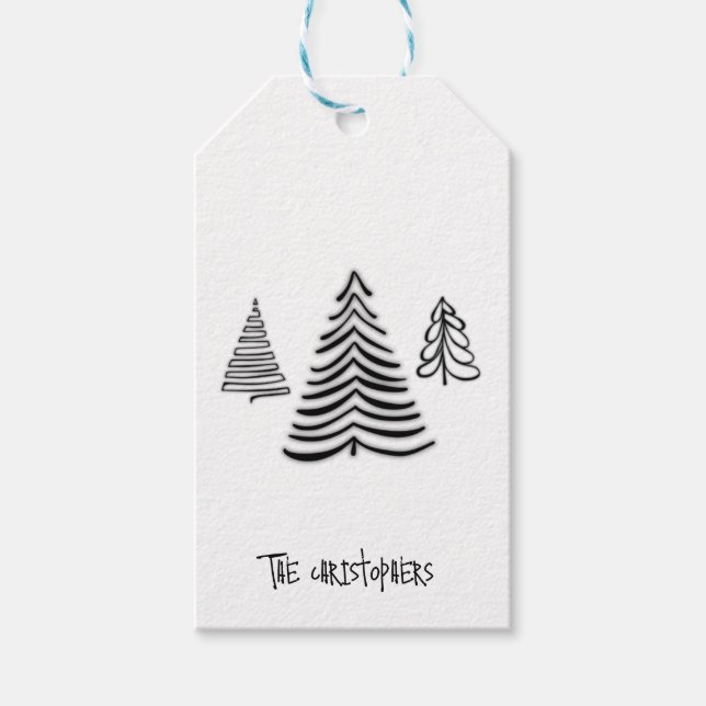 Schwarz-Weiß-3-Tree-Minimal-Geschenk-Tag Geschenkanhänger (Vorderseite)