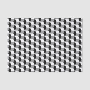 Schwarz-Weiß-3D-Kubus geometrisches Abstraktes Mus Seidenpapier