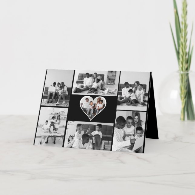 Schwarz-Weiß-7-FotoCollage Karte (Vorderseite)