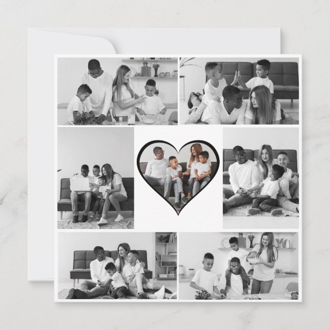 Schwarz-Weiß-7-FotoCollage Karte (Vorderseite)