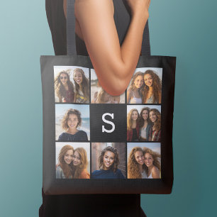Schwarz Weiß 8 Foto Collage Benutzerdefiniertes Mo Tasche