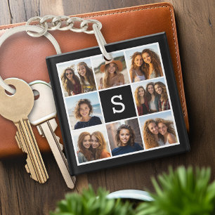 Schwarz-Weiß-8-Foto-Collage mit individuellem Mono Schlüsselanhänger