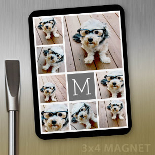 Schwarz-weiß 8-Foto-Collage - mit Monogramm Magnet