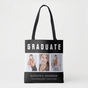 Schwarz-Weiß-Abschluss FotoCollage Tote Bag Tasche