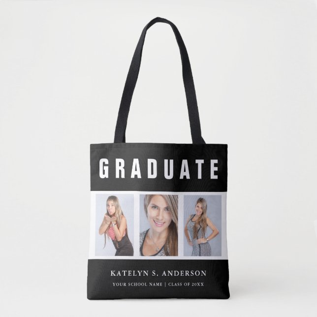 Schwarz-Weiß-Abschluss FotoCollage Tote Bag Tasche (Vorderseite)