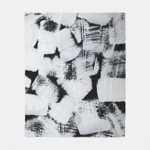 Schwarz weiß, abstrakt bemalte Leinwand. Fleecedecke