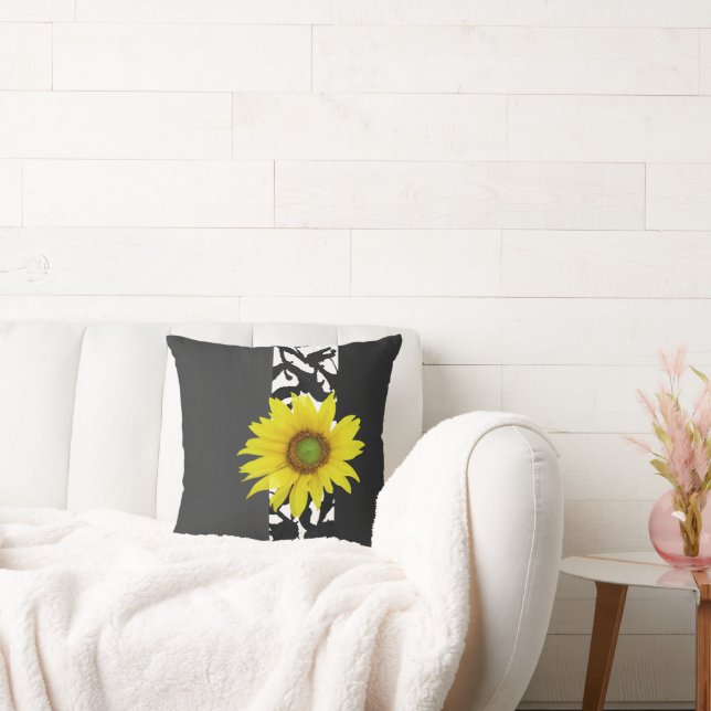 Schwarz-Weiß Abstrakt modern mit Sonnenblumen Kissen (Liege)