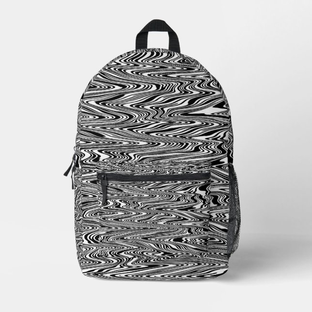 Schwarz-Weiß Abstrakt Zigzag Krawatte Swirl Bedruckter Rucksack (Vorderseite)