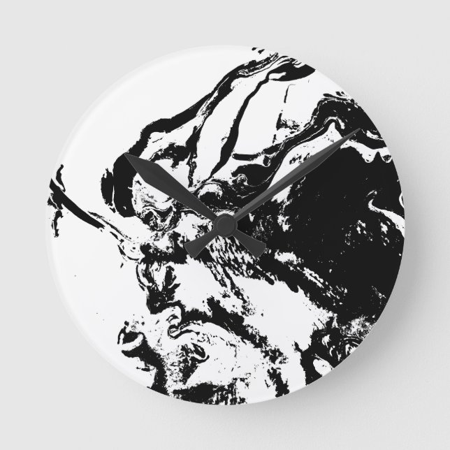 Schwarz-Weiß-Abstrakte Gesichter - Kunst Runde Wanduhr (Vorderseite)