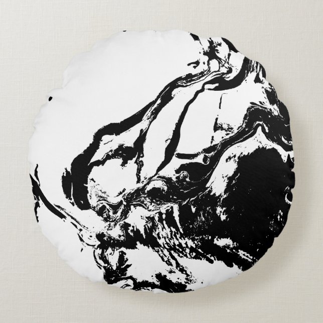Schwarz-Weiß-Abstrakte Gesichter - Kunst Rundes Kissen (Vorderseite)