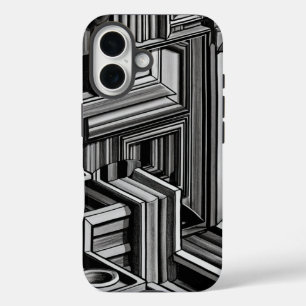 Schwarz-Weiß-Abstrakte Industriemodelle iPhone 16 Hülle