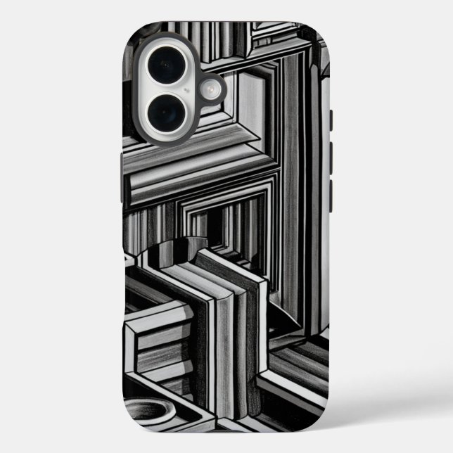 Schwarz-Weiß-Abstrakte Industriemodelle iPhone 16 Hülle (Rückseite)