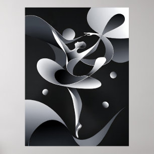 Schwarz-Weiß-Abstrakte Kunst, Modernes Tanzposter Poster