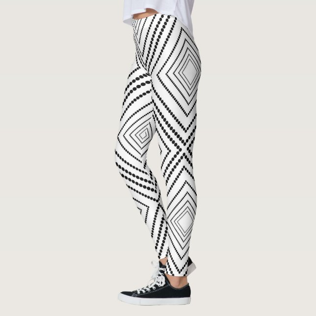 Schwarz-Weiß-Abstrakte Quadrate Leggings (Links)