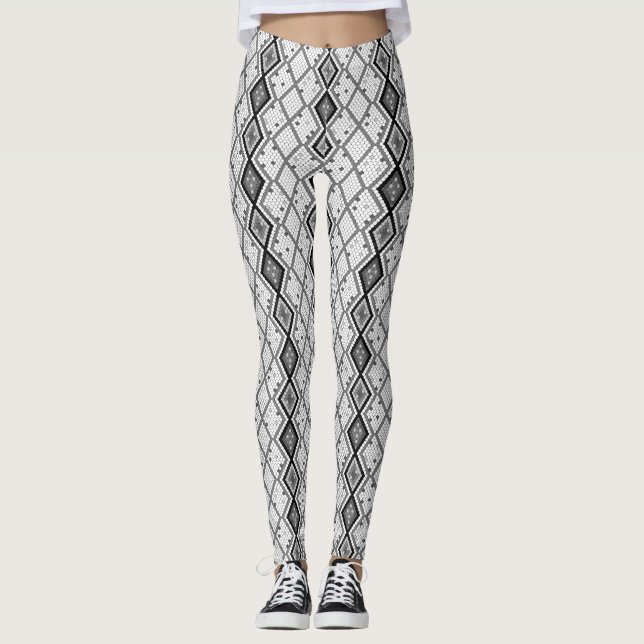 Schwarz-Weiß-Abstrakte Schlange Hautmuster Leggings (Vorderseite)