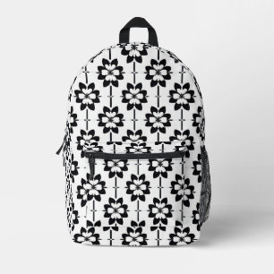 Schwarz-Weiß-Abstraktes Blumenmuster Bedruckter Rucksack
