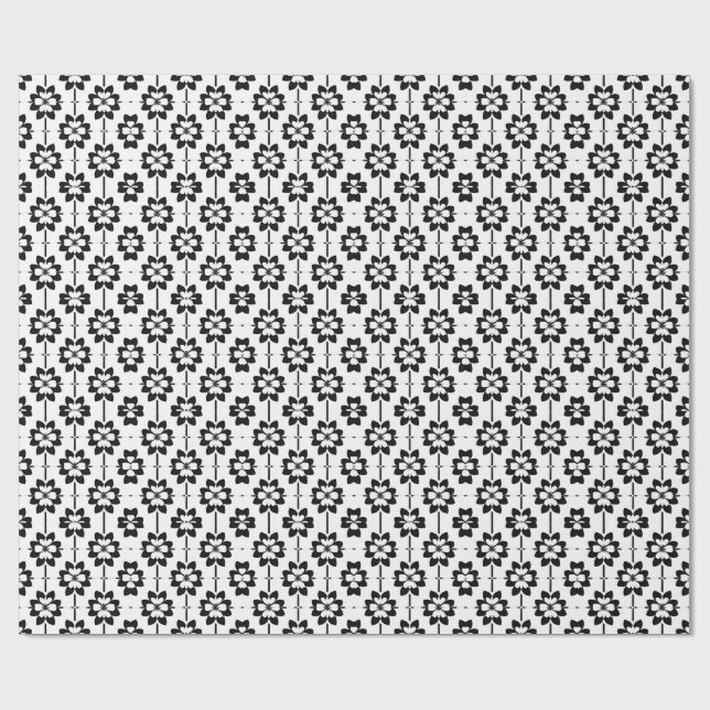 Schwarz-Weiß-Abstraktes Blumenmuster Geschenkpapier (Flach)