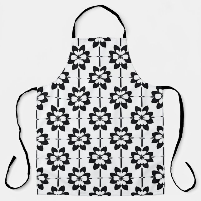 Schwarz-Weiß-Abstraktes Blumenmuster Schürze (Vorderseite)