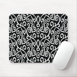 Schwarz-Weiß-Abstraktes Herzmuster Mousepad