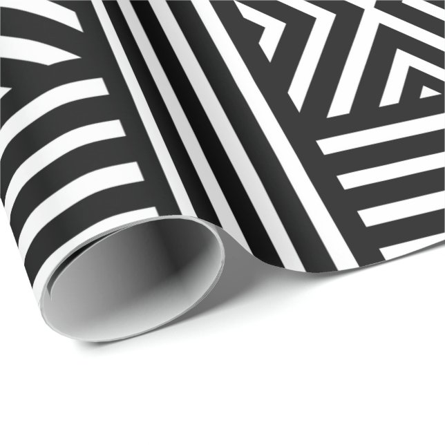 Schwarz-weiß abstraktes Linienmuster Geschenkpapier (Rolleneckpunkt)