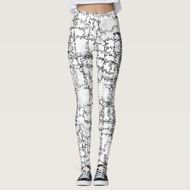 Schwarz-Weiß-Abstraktes Muster Leggings (Vorderseite)