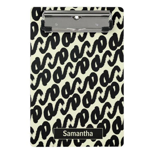 schwarz-weiß abstraktes Muster-Monogramm Mini Klemmbrett (Vorderseite)
