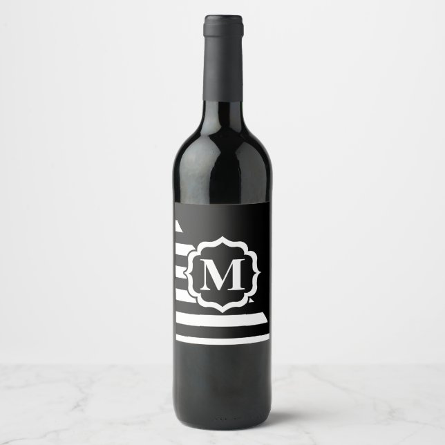 Schwarz-Weiß-Abstraktes Muster Weinetikett (Vorderseite)