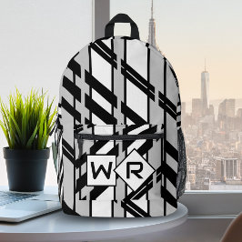 Schwarz-weiß abstraktes Skyline-Muster-Monogramm Bedruckter Rucksack