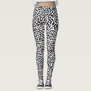 Schwarz-Weiß-Abstraktes Zebra-Muster Leggings