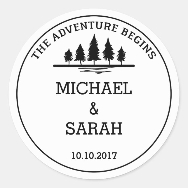 Schwarz-Weiß-Adventure-Hochzeitsticker Runder Aufkleber (Vorderseite)