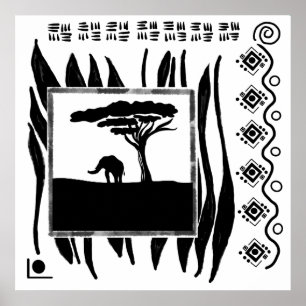 Schwarz Weiß Afrika Elefant  Poster