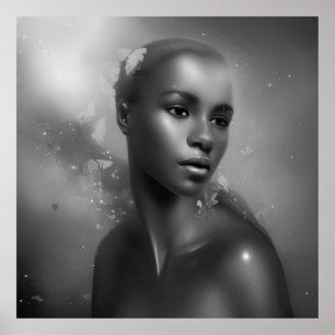 Schwarz Weiß Afrikanische Frauen Schmetterling mon Poster
