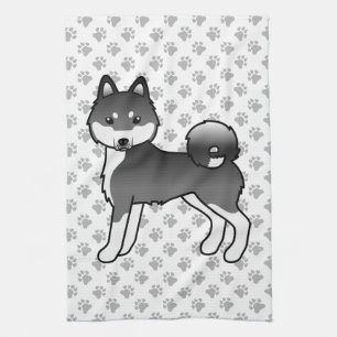 Schwarz-Weiß Alaskan Klee Kai Niedlicher Cartoon D Geschirrtuch