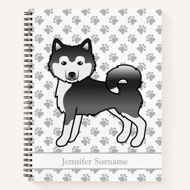 Schwarz-Weiß-Alaskan-Malamute-Hund und benutzerdef Notizbuch (Vorderseite)