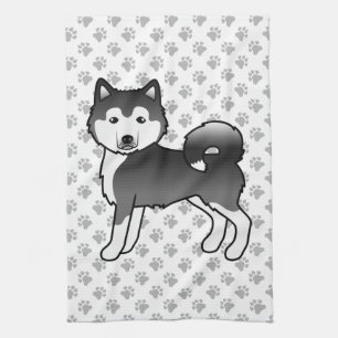 Schwarz-Weiß Alaskan Malamute Niedlicher Cartoon D Geschirrtuch