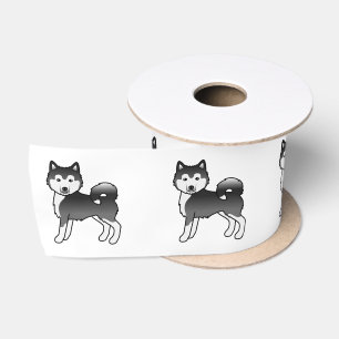 Schwarz-Weiß Alaskan Malamute Niedlicher Cartoon D Satinband