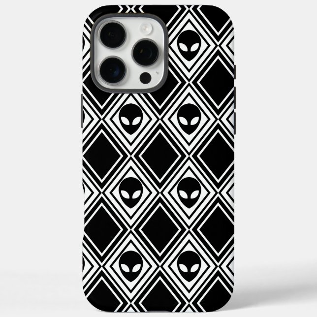 Schwarz-Weiß-Alien-Argyle-Muster iPhone 16 Pro Max Hülle (Rückseite)