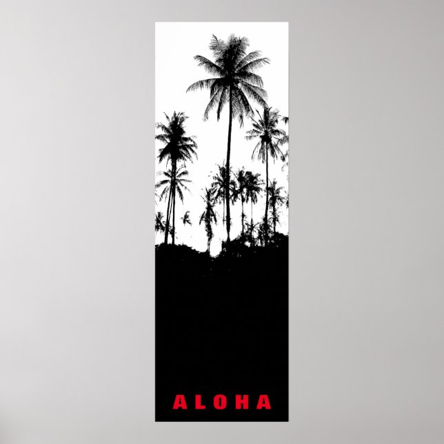 Schwarz-weiß Aloha Hawaii Palm Trees Tropics Trave Poster (Vorne)